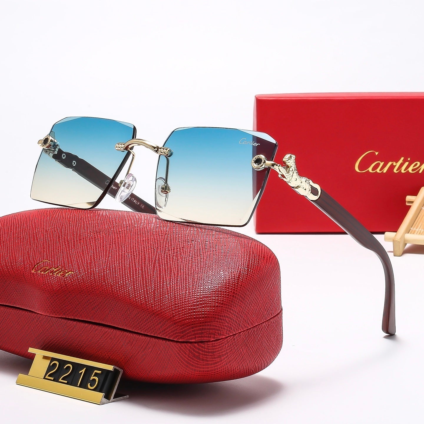 Square frameless leopard head Sunglasses 2215
