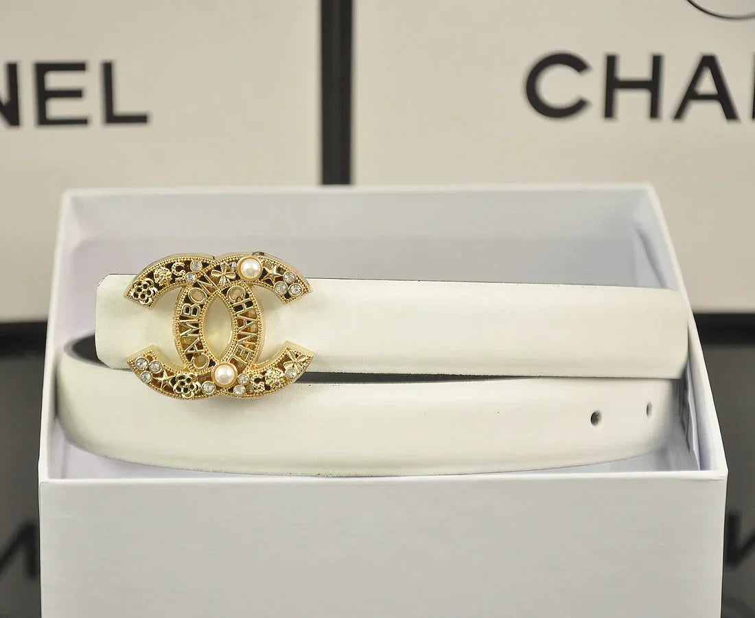 6-color double C hollow-out LOGO pearl belt