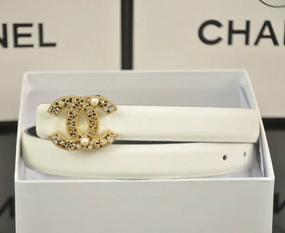 6-color double C hollow-out LOGO pearl belt