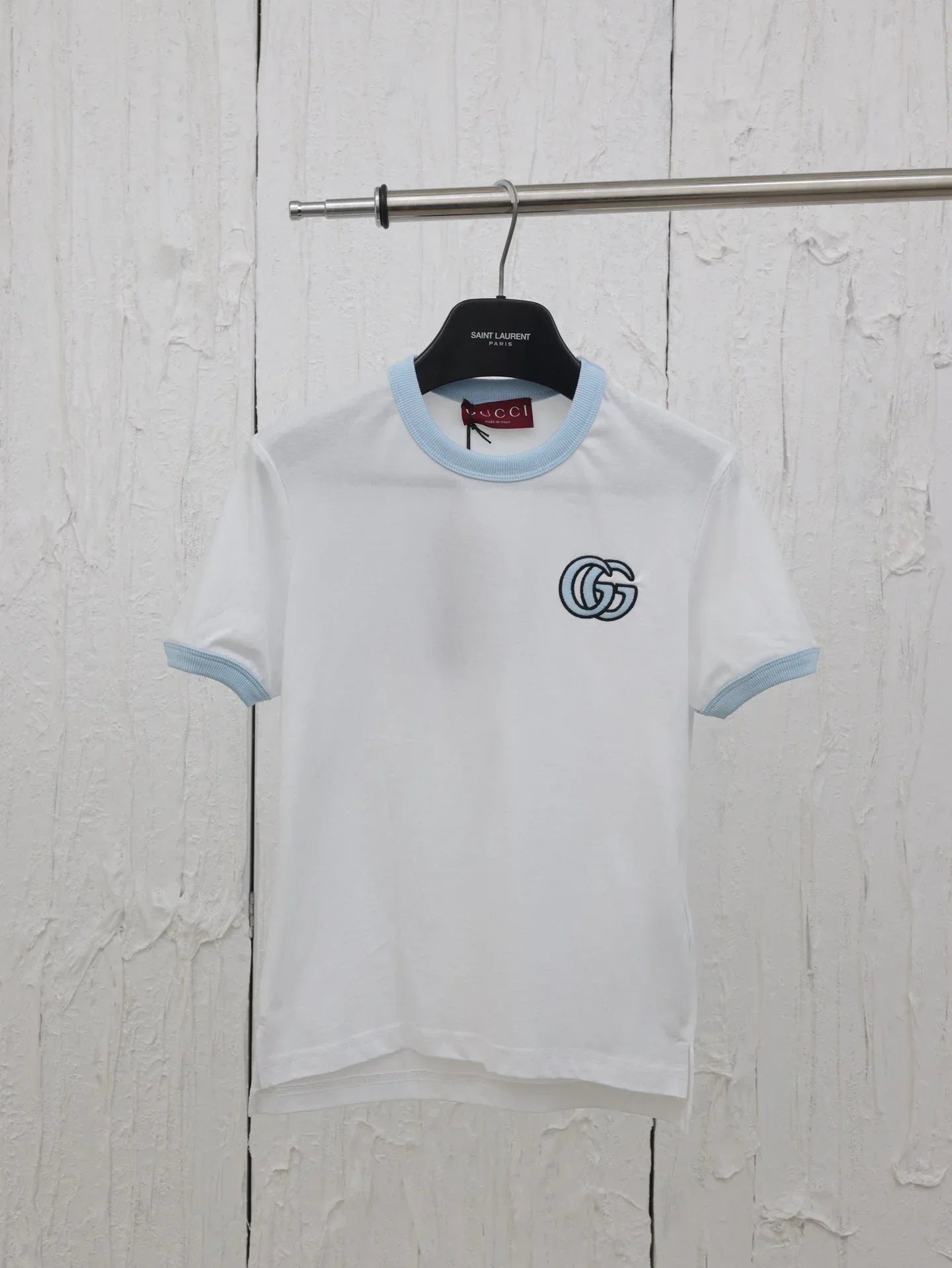 25g letter embroidery round neck short sleeve t-shirt
