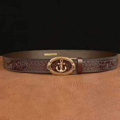 Men's Nautical Anchor Buckle Leather Belt