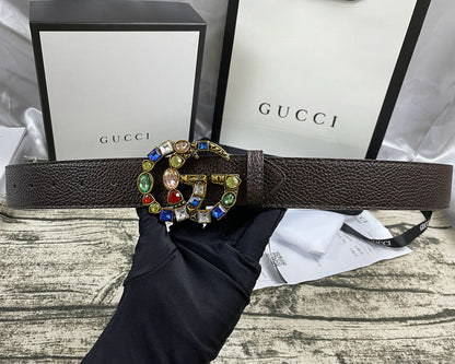 4 Colors double G seven-color rhinestone double-sided lychee pattern belt