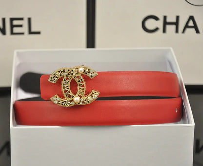 6-color double C hollow-out LOGO pearl belt