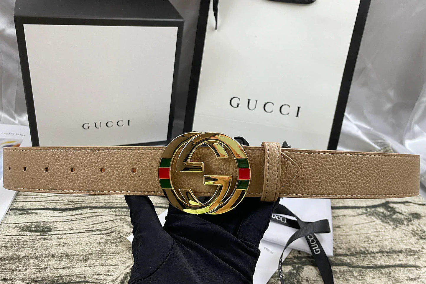 4 Colors double-G three-layer lychee pattern double-sided belt