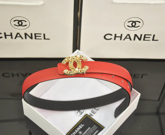 6-color double C hollow-out LOGO pearl belt