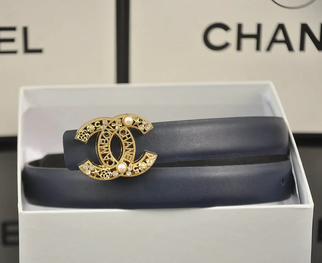 6-color double C hollow-out LOGO pearl belt
