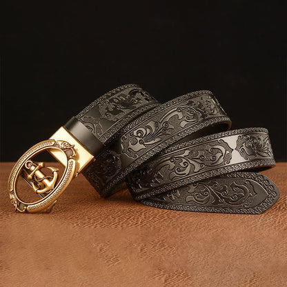 Men's Nautical Anchor Buckle Leather Belt